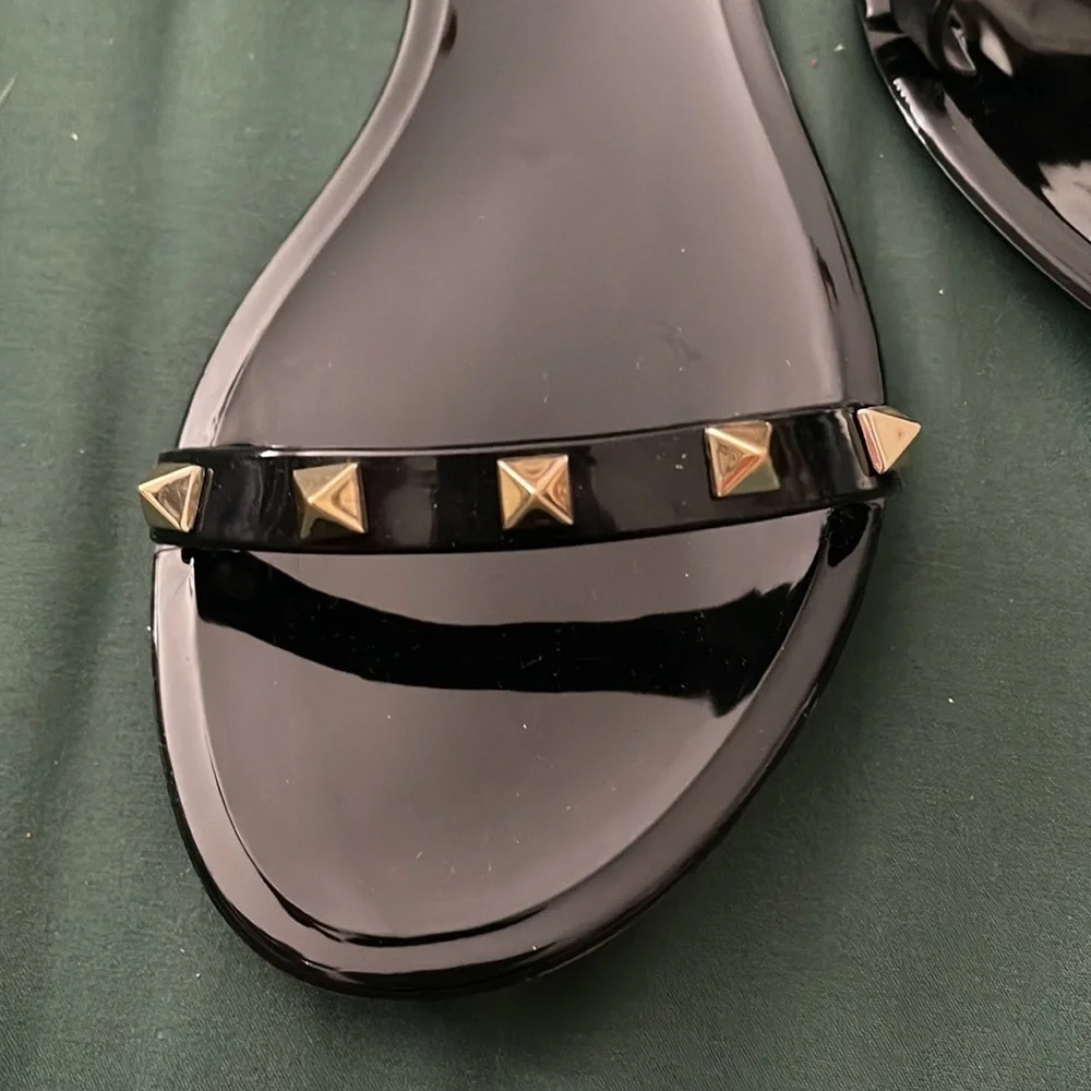 Size 7 black spiked ankle strap sandals